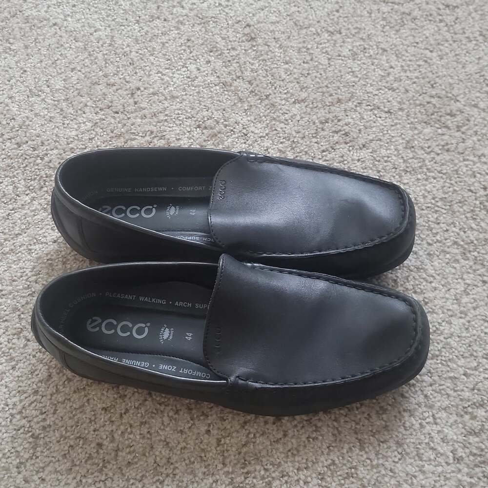 Ecco Comfort Zone Black Leather Loafers, Men's Size 10.5 — Genuine Handsewn